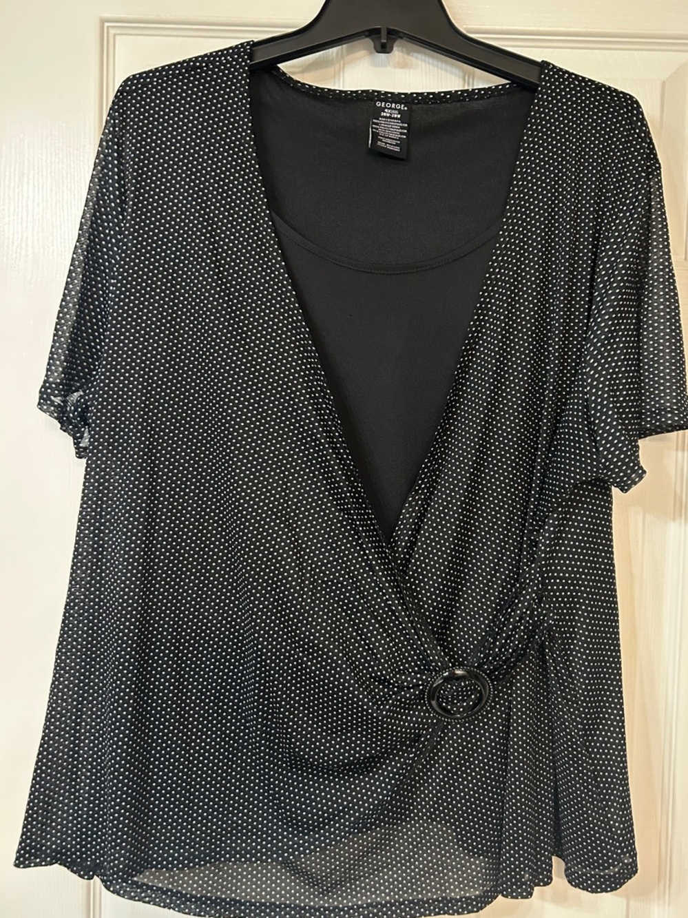 George Black Polka Dot Wrap-Front Blouse with Ring Detail
